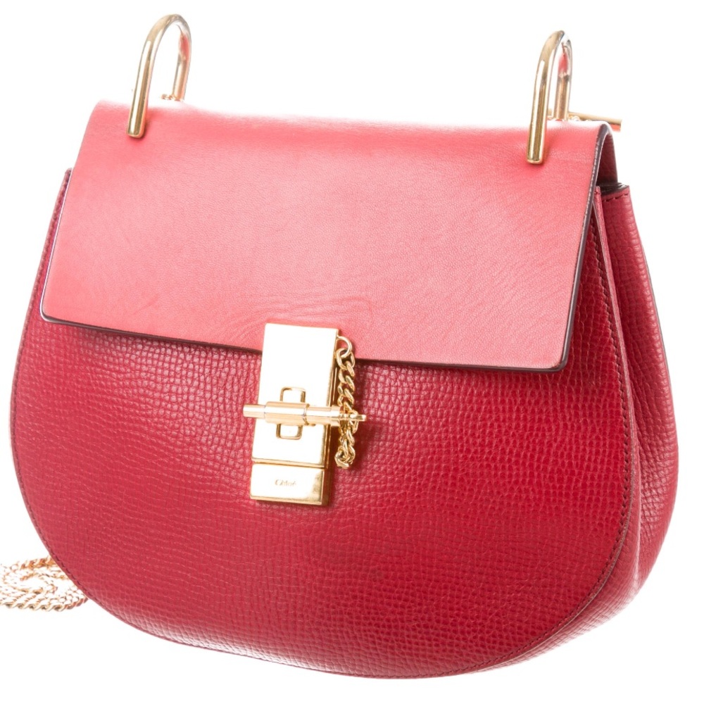 Chloé Red Two-Tone Leather Shoulder Bag with Gold Hardware